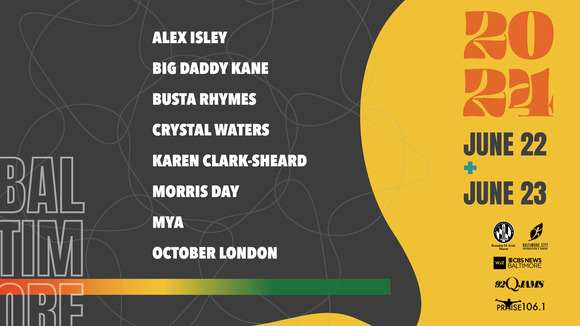 AFRAM June 22/23 2024 @ Druid Hill Park. Alex Isley, Big Daddy Kane, Busta Rhymes, Crystal Waters, Karen Clark-Sheard, Morris Day, Mya, October London