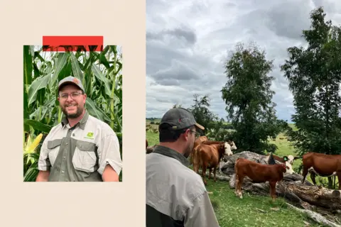 Mayeni Jones On the left a close up shot of Lion du Plessis, and on the right an image of him tending to his cattle