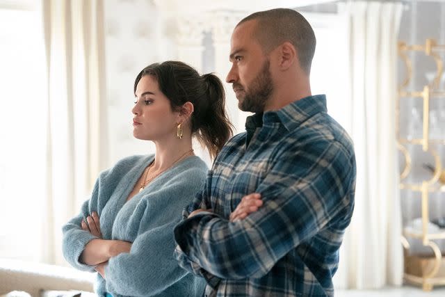 <p>Patrick Harbron/Hulu</p> Jesse Williams and Selena Gomez in 'Only Murders in the Building' season 3