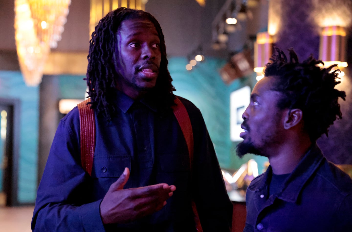 Jrue Holiday (left) chatted with Rivet cofounder Anj Fayemi. The MIT graduate's AI platform helps musicians build their fanbases.