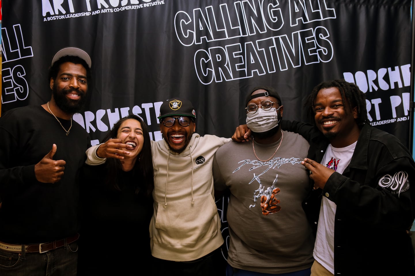 The owners of Dorchester Art Project, from left to right: Haawws, Lina Cañon, Robert Kelley Morgan, Amyas McKnight, and Stephen Lafume.