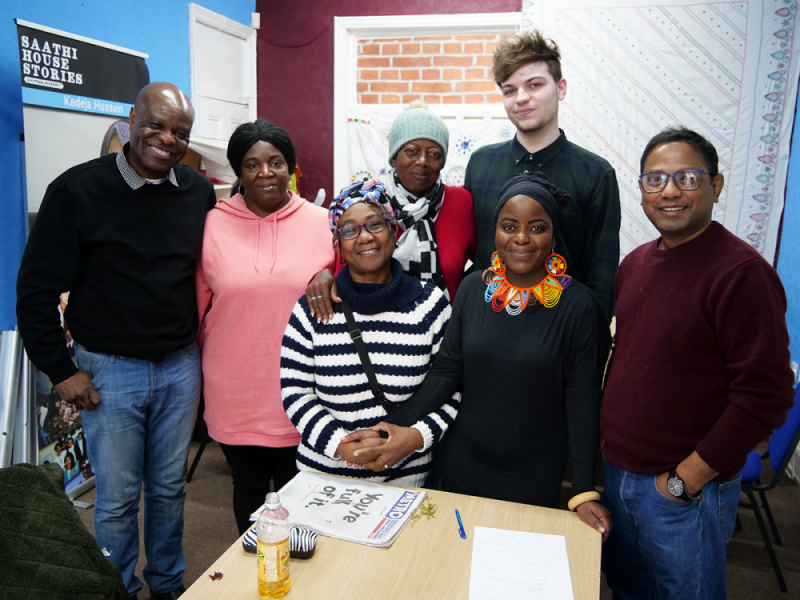Migrant Voice West Midlands newsroom (L-R): Selbin Kabote, Petrona Clarke, Louise Andrews, Althia Barnett, Ben House, Sazini Malaba and Morshed Akhtar 